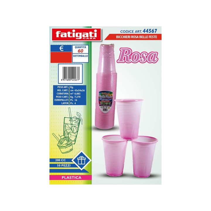 BICCHIERI 200CC 50PZ ROSA