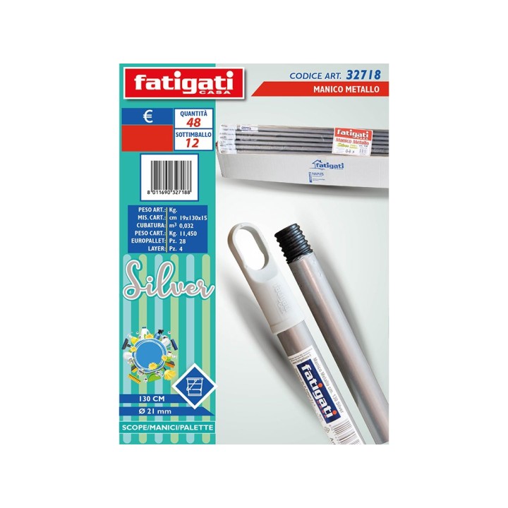 MANICO SCOPA METALLO 130CM 21MM SILVER