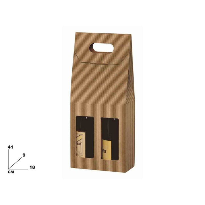 SCATOLA 2 BOTTIGLIE ONDA AVANA 18X9X41