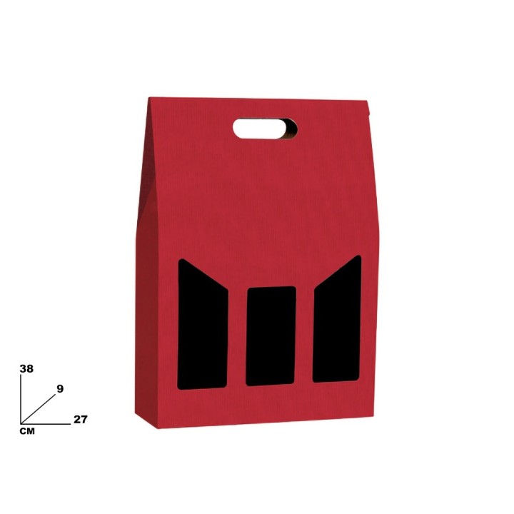 SCATOLA 3 BOTTIGLIE ONDA ROSSO 27X9X38