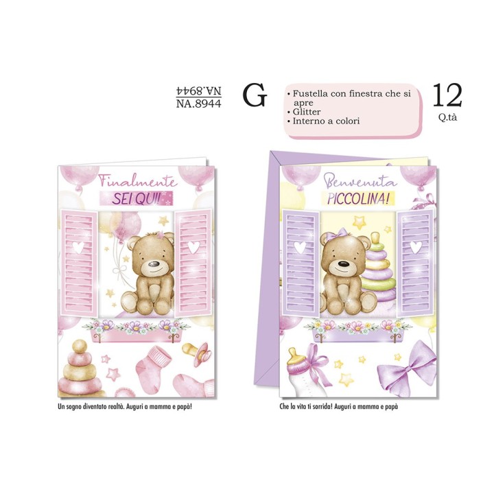 BIGLIETTO NASCITA ROSA NA.8944