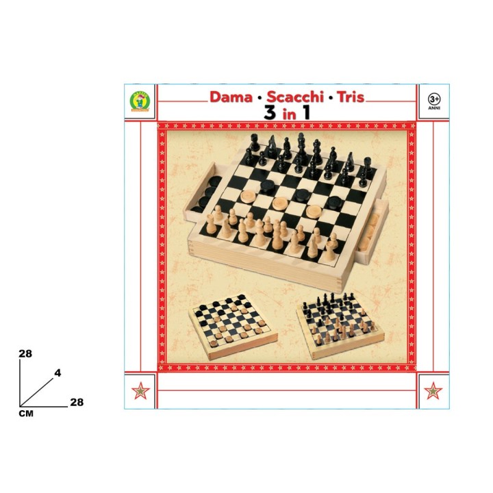 GIOCO DAMA SCACCHI TRIS 3 IN 1