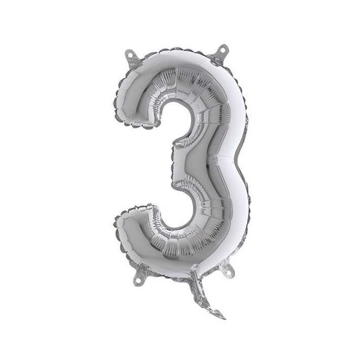 PALLONE MYLAR NUMERO 3 CM.102 ARGENTO (5