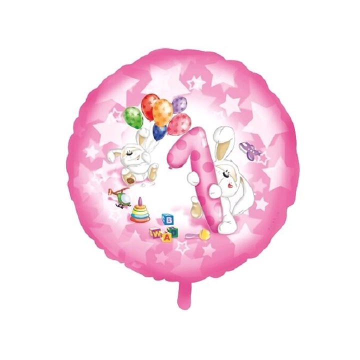 PALLONE MYLAR D.18 1 COMPLEANNO ROSA