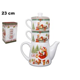 SET TEIERA CON 2 TAZZE DECORATIVO NATAL
