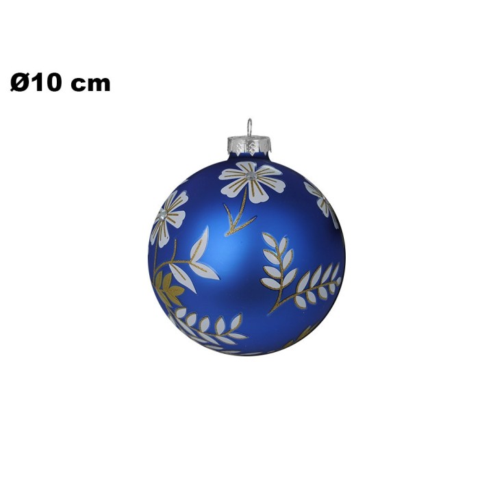 SFERA NATALIZIA BLU CON FIORI 10 CM
