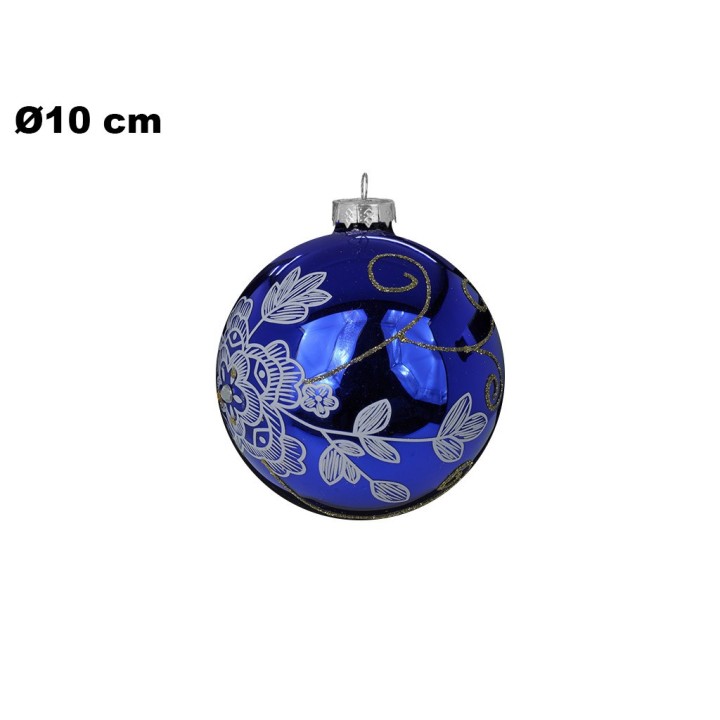 SFERA NATALIZIA BLU CON FIORE 10 CM