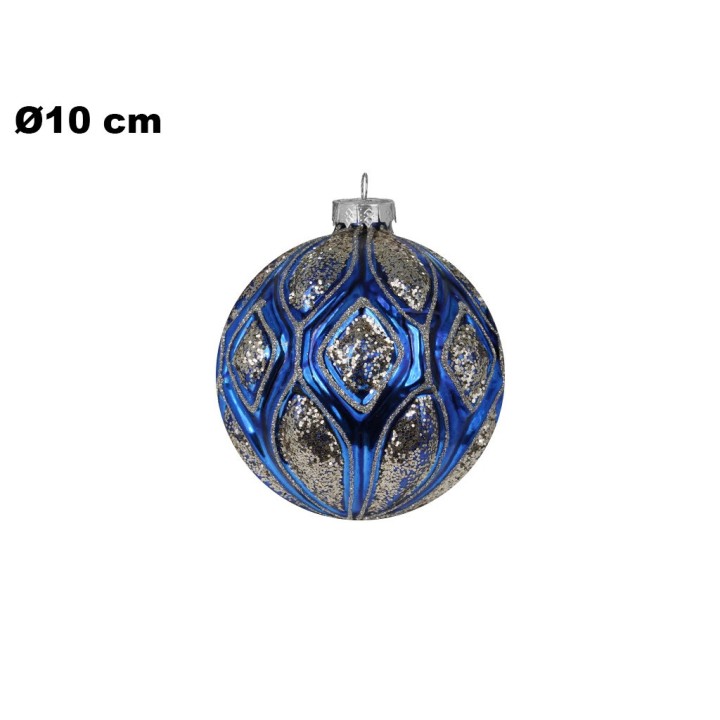 SFERA NATALIZIA BLU CON GLITTER 10 CM