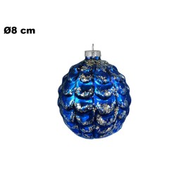SFERA NATALIZIA BLU CON GLITTER 8 CM