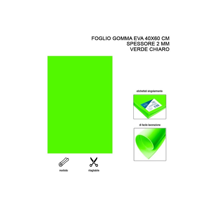 FOGLIO GOMMA EVA 40X60CM 2MM VERDE CHIAR