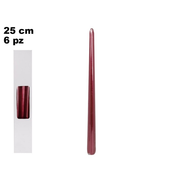 CANDELA ROSSA METALLIZZATA 25 CM 6 PCS