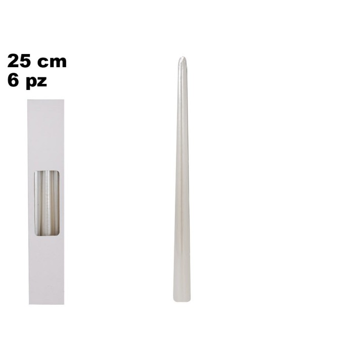 CANDELA BIANCA METALLIZZATA 25 CM 6 PCS