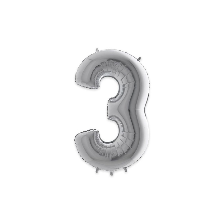PALLONE MYLAR CM 102 NUMERO 3 ARGENTO