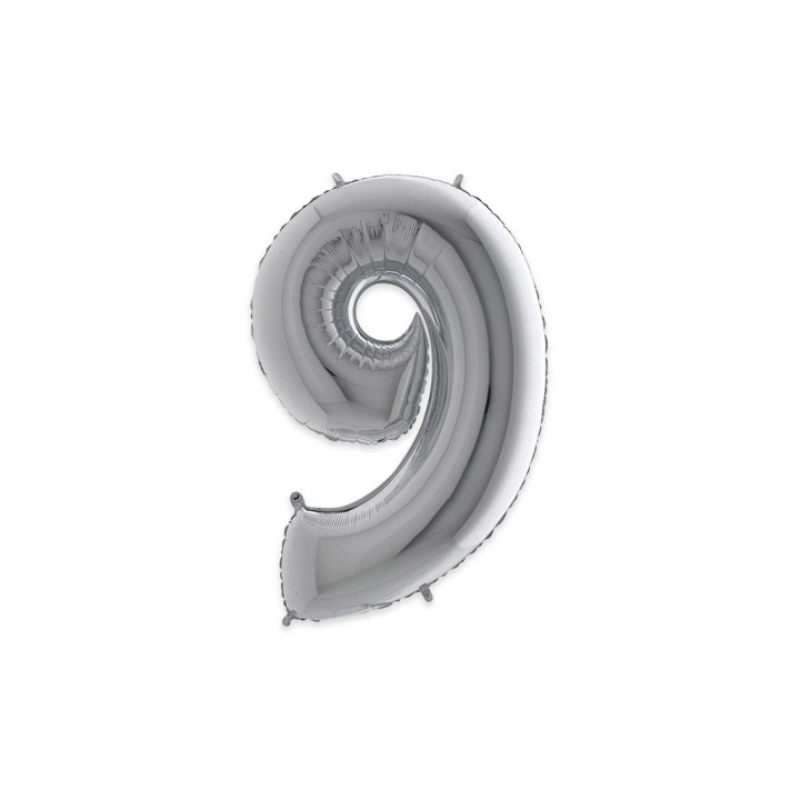 PALLONE MYLAR CM 102 NUMERO 9 ARGENTO