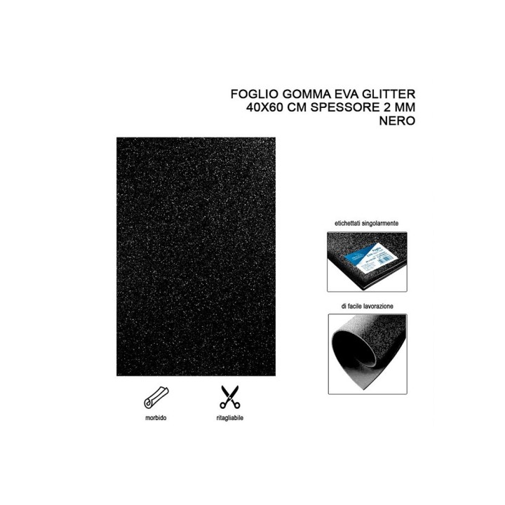 FOGLIO GOMMA EVA GLITTER 40X60 NERO