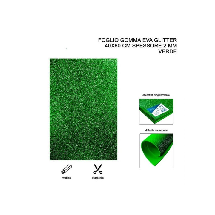 FOGLIO GOMMA EVA GLITTER 40X60 VERDE