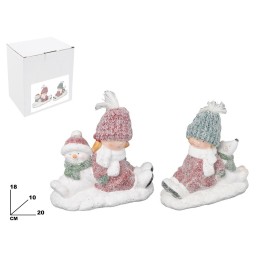 BAMBINI CON PUPAZZO DI NEVE E ORSO 1 PZ