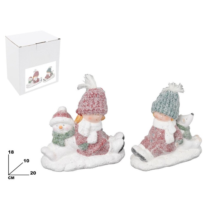 BAMBINI CON PUPAZZO DI NEVE E ORSO 1 PZ