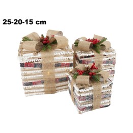 SET 3 PZ PACCHI BIANCHI CON NASTRO ROSSO
