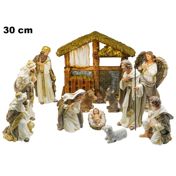 SET NATIVITA' 12 PEZZI 30 CM E CAPANNA