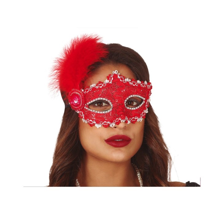 MASCHERA ROSSA CON PIUMA 12948