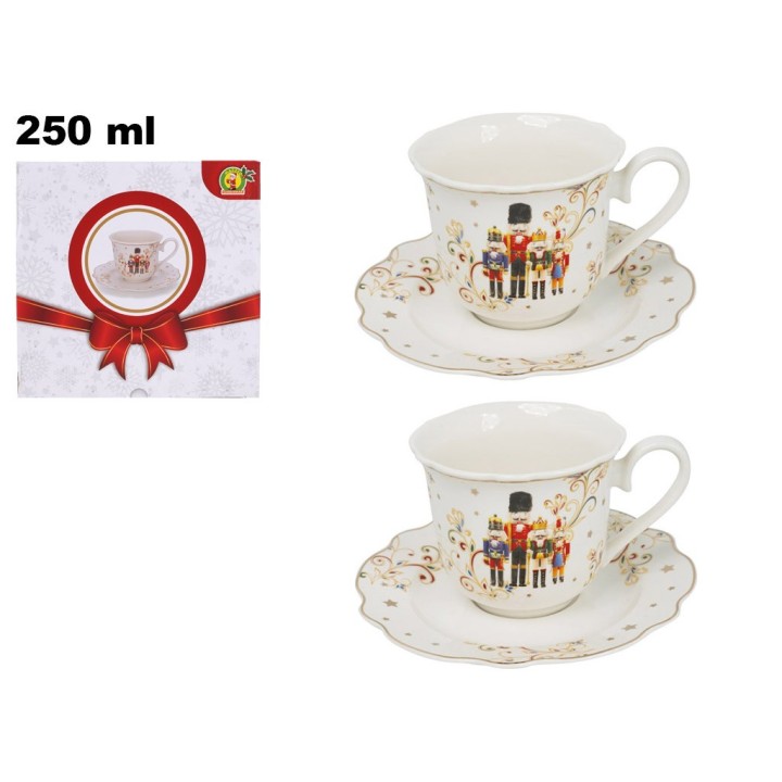 SET 2 TAZZINE CON 2 PIATTINI DECORATIVI