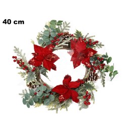 CORONA NATALIZIA 40 CM CON BACCHE PIGNE