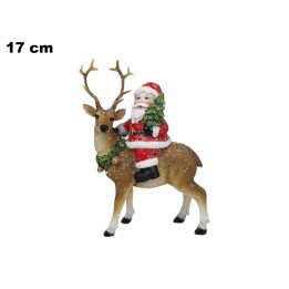 BABBO NATALE SU RENNA 17 CM