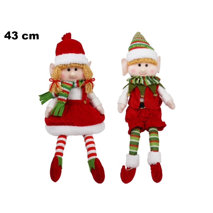 ELFO NATALIZIO SEDUTO 43 CM 2 ASSORTITI