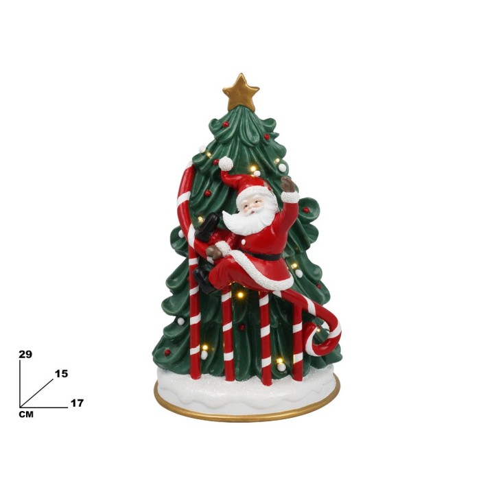 BABBO NATALE SU ALBERO CON LUCI E SUONI
