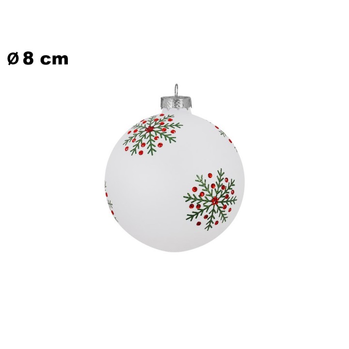 SFERA NATALIZIA BIANCA CON DECO 8 CM