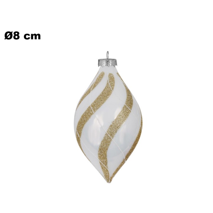 SFERA NATALIZIA BIANCA E ORO 8 CM