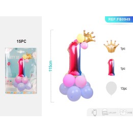 SET PALLONCINI MYLAR NUMERO 1 115CM 14PZ