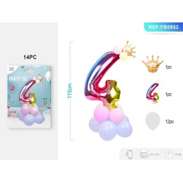 SET PALLONCINI MYLAR NUMERO 4 115CM 14PZ