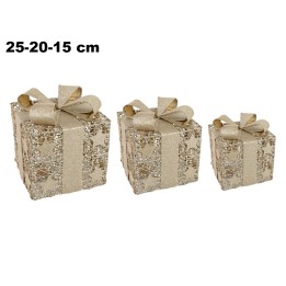 SET 3PZ PACCHI REGALO C/LED CM 15/20/25
