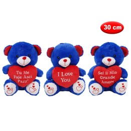 PELUCHE ORSO BLU CON CUORE MORBIDì 30CM