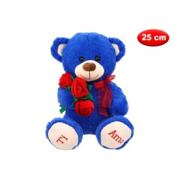 PELUCHE MORBIDì ORSO BLU CON FIORI CM 25
