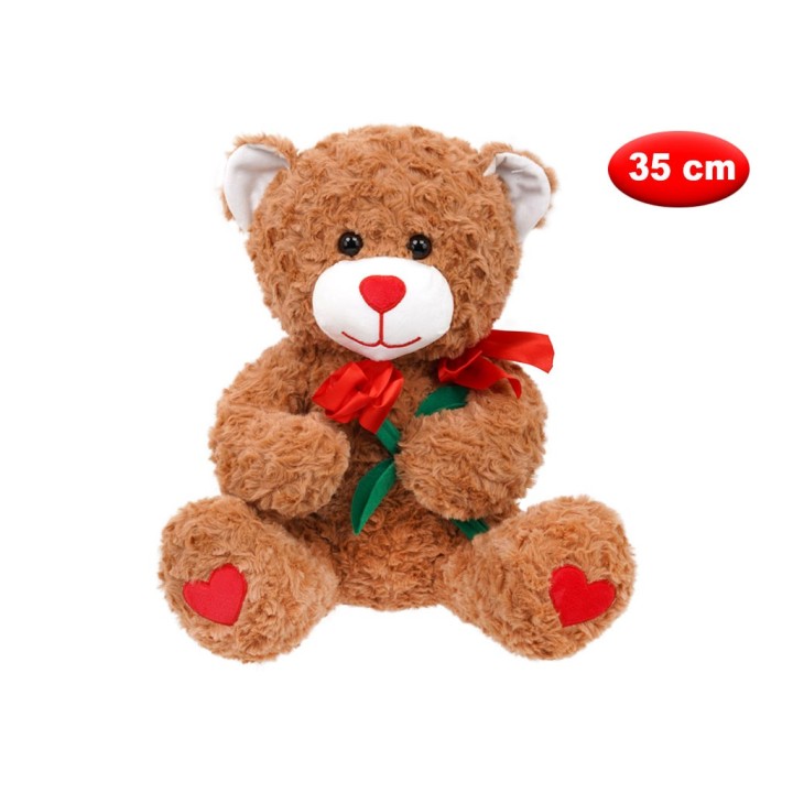 PELUCHE MORBIDì ORSO CON ROSA CM 35