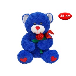 PELUCHE MORBIDì ORSO BLU CON ROSA CM 35