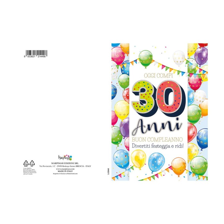 BIGLIETTI COMPLEANNO 30 ANNI C/FOIL OLOG