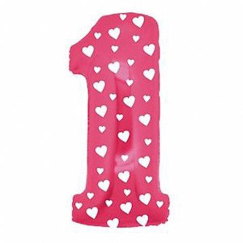 PALLONE MYLAR CM 102 NUM. 1 ROSA CUORI