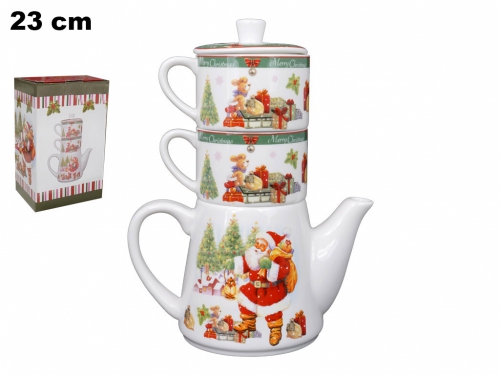 SET TEIERA CON 2 TAZZE DECORATIVO NATAL