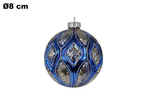 SFERA NATALIZIA BLU CON GLITTER 8 CM