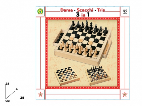 GIOCO DAMA SCACCHI TRIS 3 IN 1