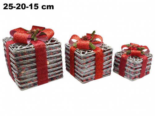 SET 3 PZ PACCHI REGALO CON NASTRO ROSSO