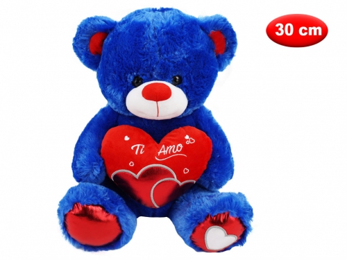 PELUCHE ORSO BLU CON CUORE TI AMO CM 30