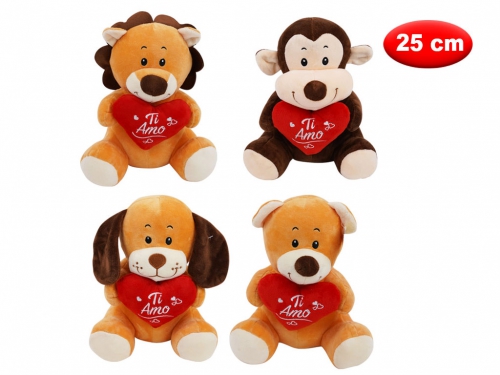 PELUCHE ASSORTITI CON CUORE TI AMO CM 25