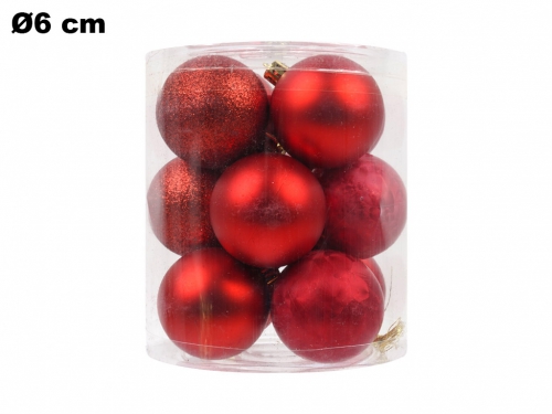 SET 12 PALLINE NATALIZIE ROSSE 6 CM