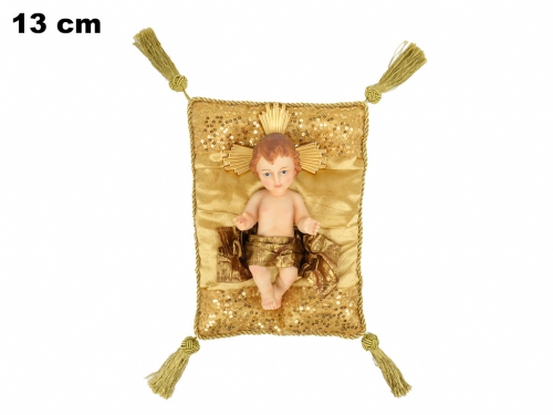 GESU' BAMBINO CON CUSCINO DORATO 13 CM