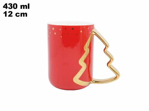 TAZZA ROSSA CON MANICO ALBERO DI NATALE
